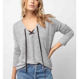 RAILS Leigh Melange Grey Long Sleeve Drop Shoulder Lace Up Sweater Size S Small